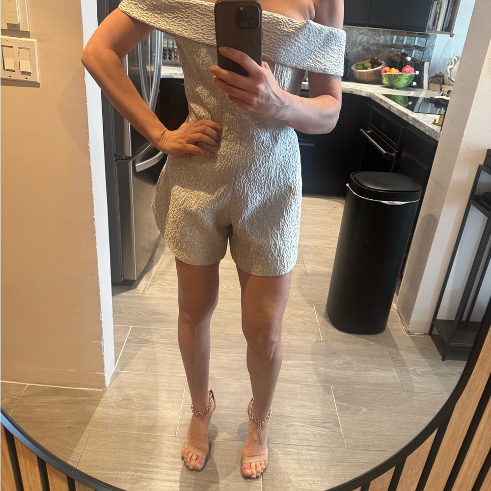 Jonathan Simkhai Off-Shoulder Textured Romper - Cream